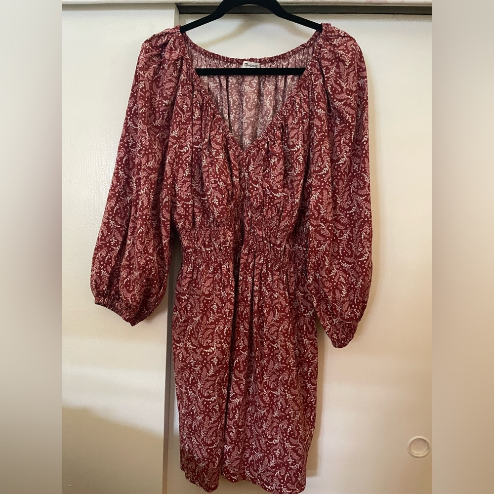 Madewell Red Paisley Long Sleeve Dress